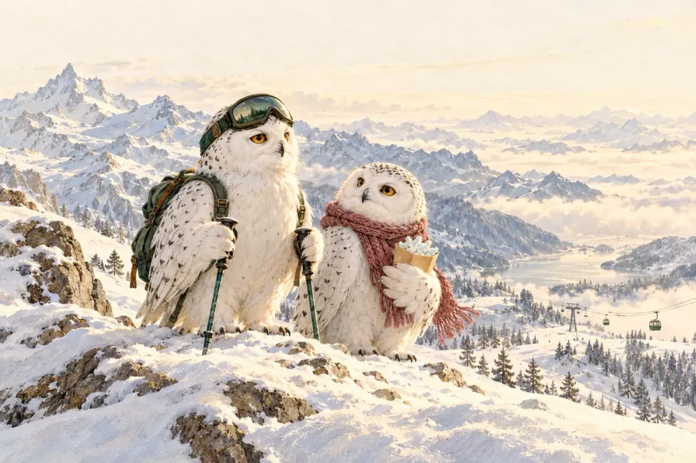 雪山下相约滑雪的鸥野伙伴